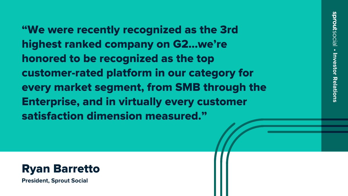 This quarter, @SproutSocial was recognized by G2’s Fall Reports as a leader across 138 categories and is currently ranked as the third highest company on @G2dotcom. $SPT #earnings