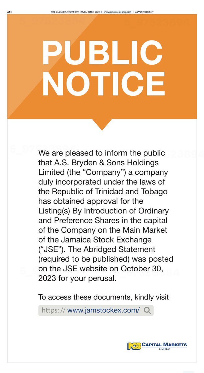 A.S. Bryden & Sons Holdings Ltd. has obtained approval for listing on the JSE! Read more here: jamstockex.com/a-s-bryden-son…