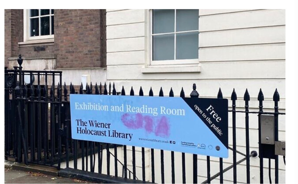 The brilliant response of @TSimpsonWHL and the Wiener Library has been to add the vandalised sign to the Library’s collection of antisemitic material. It will be catalogued and preserved.