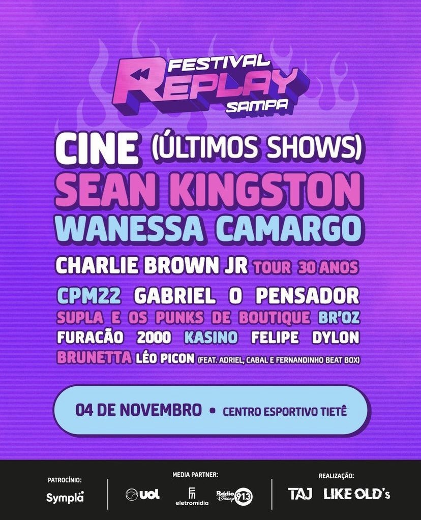 EsposoDaManu's tweet photo. 🚨VENDO 3 INGRESSOS INTEIRA
🎶FESTIVAL REPLAY 
🗓️04/11 
📍CENTRO ESPORTIVO DO TIETÊ / SÃO PAULO

💲R$ 50,00 (CADA) 

Motivo: Não conseguirei ir

#Cine #BandaCine #SeanKingston #WanessaCamargo #CPM22 #CharlieBrownJr #Supla #Broz #Kasino #FelipeDylon https://t.co/t3aSBH6SUg