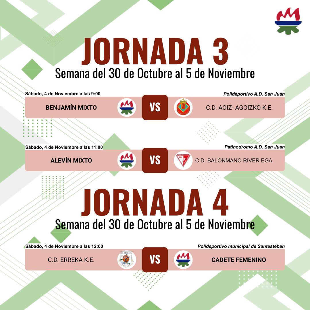 ADSanJuanDKE's tweet photo. 🤾‍♀️ #Balonmano | Dos partidos en casa y uno fuera. 

¡Mucha suerte a nuestros equipos! Consulta aquí los horarios y cuáles son los rivales de la Agrupación.

💚 #SomosSanJuan https://t.co/VJSTRwKuSi