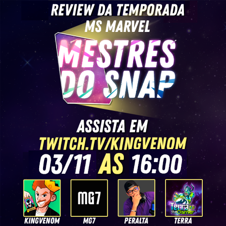kingvenomofc's tweet photo. O quadro Mestres do Snap está de volta para falar da nova temporada da Ms Marvel amanhã às 16h!

Mais uma vez contaremos com a presença confirmada do @the_mg7, @PeraltaMG_ e @Terra_theGamer!

Vai ser ao vivo na twitch e depois o quadro estará disponível também no youtube  no canal de cada um dos participantes 🔥
