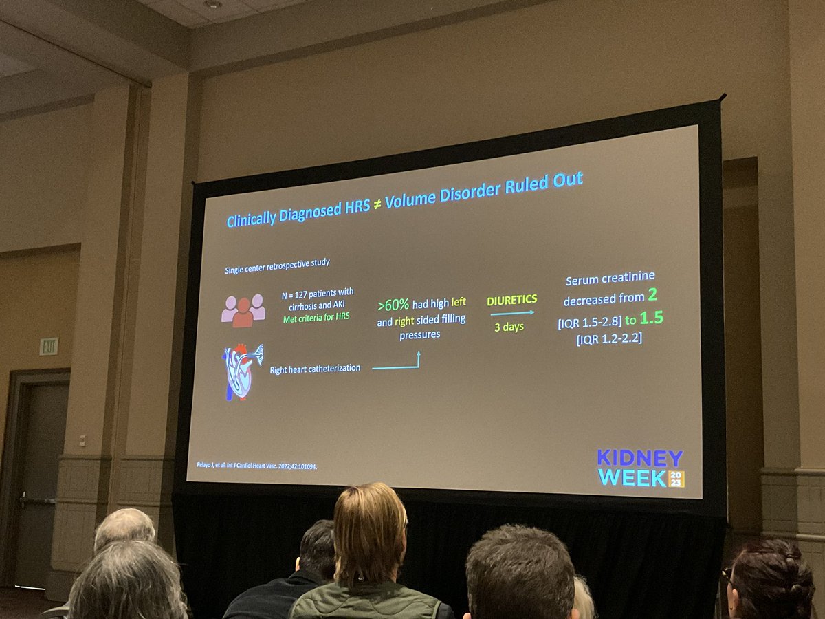 I’ve seen this on occasional cases. When the patient is fluid overloaded with cirrhosis, treatment them like they are fluid overloaded without cirrhosis and you could get improved kidney function. #KidneyWk