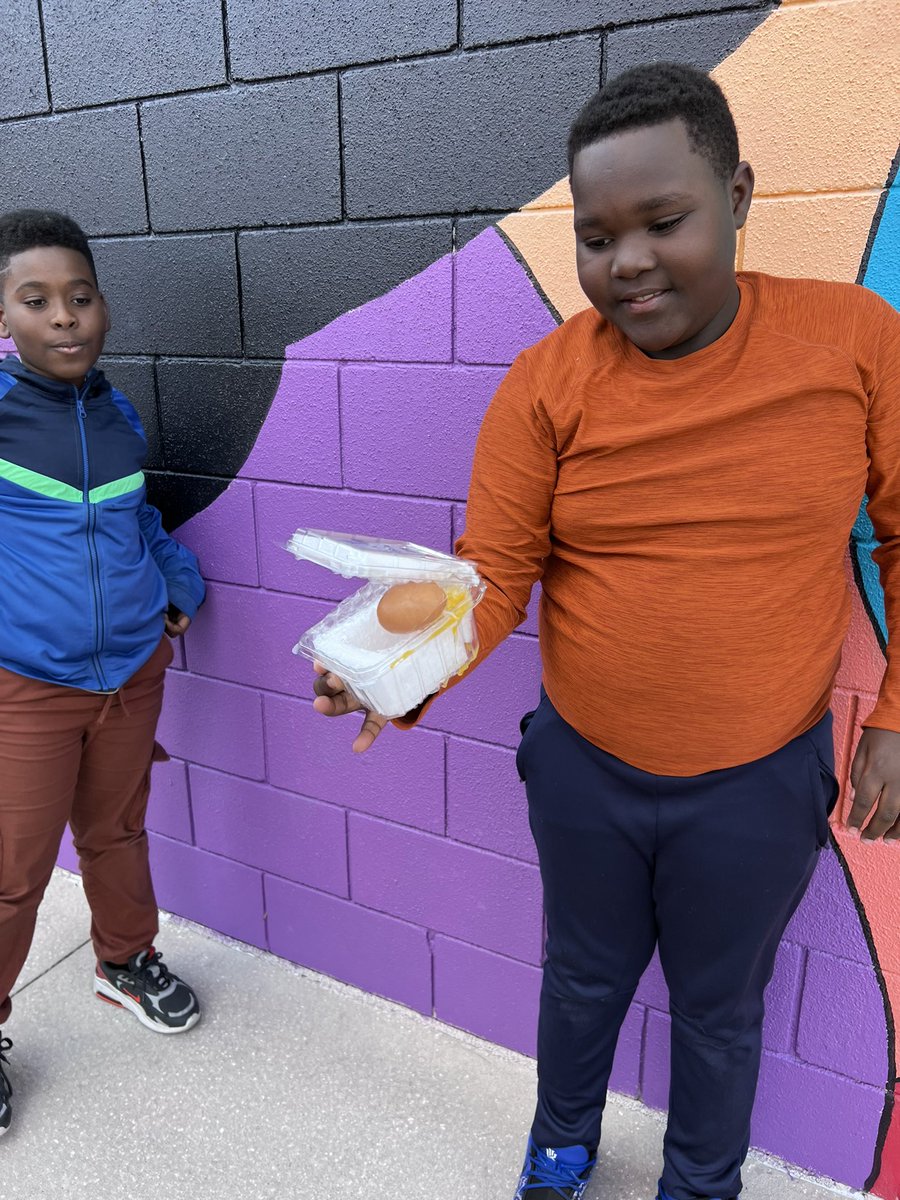 mstmcrae's tweet photo. What do you do when you are a one-story school for egg drop? You climb the tallest ladder you can find. Still in the test and improve phases of our engineering designs for egg drop. Also we are ready to test our mousetrap cars. Let’s go @Palmetto_OCPS #OCPSSuperStemSaturday https://t.co/5HecW29ySF