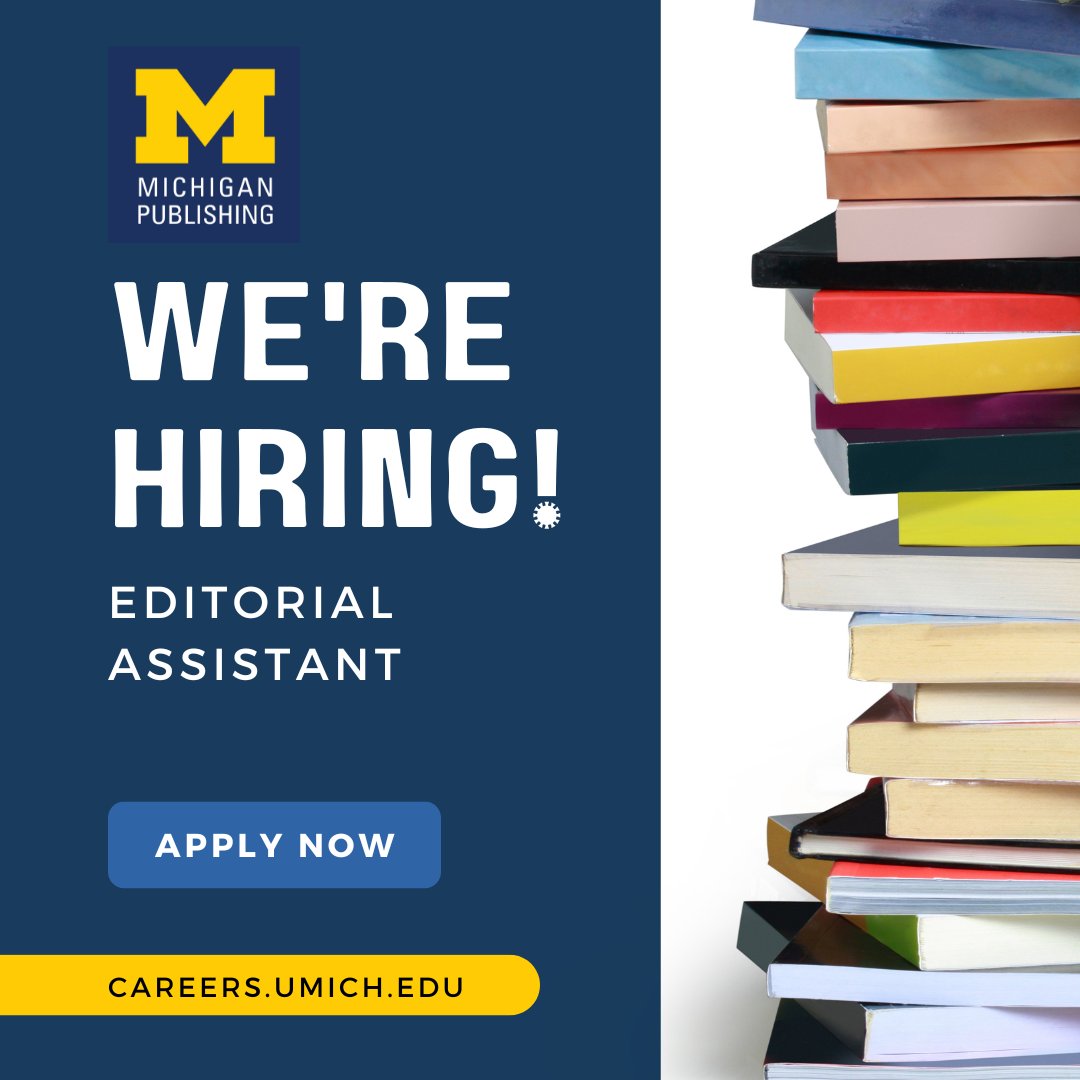 University of Michigan Press (@uofmpress) on Twitter photo We're hiring a new editorial assistant! This job offers a great opportunity to learn the book acquisitions process at a major university press. The starting salary for this role is $38.5-$41k. Apply today: careers.umich.edu/job_detail/241…. #publishingjobs <a href="/aupresses/">AUPresses 📚</a> We're hiring a new editorial assistant! This job offers a great opportunity to learn the book acquisitions process at a major university press. The starting salary for this role is $38.5-$41k. Apply today: careers.umich.edu/job_detail/241…. #publishingjobs <a href="/aupresses/">AUPresses 📚</a>