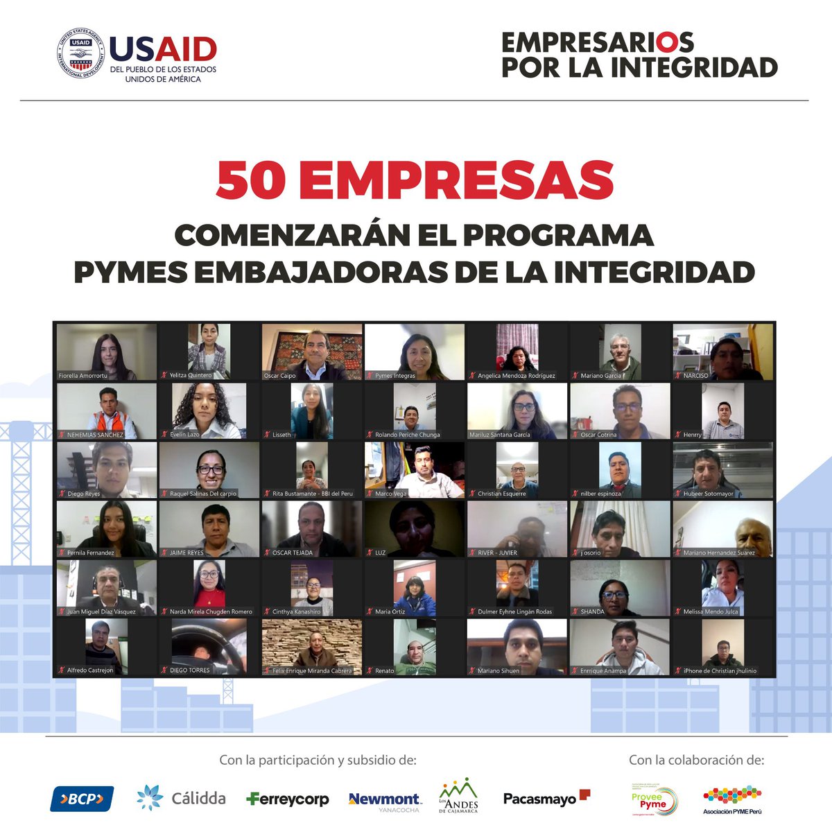 Provee PYME (@proveepyme) on Twitter photo #SúmateAlaIntegridad
Colaboramos "PYMES Embajadoras de la Integridad" de <a href="/ExIPeru/">Empresarios por la Integridad</a> con el apoyo de <a href="/USAIDPeru/">USAID/Peru</a>.
Las #50MYPES participantes recibirán capacitación para implementar el modelo de prevención de delitos y serán preparadas para una auditoría de integridad. #SúmateAlaIntegridad
Colaboramos "PYMES Embajadoras de la Integridad" de <a href="/ExIPeru/">Empresarios por la Integridad</a> con el apoyo de <a href="/USAIDPeru/">USAID/Peru</a>.
Las #50MYPES participantes recibirán capacitación para implementar el modelo de prevención de delitos y serán preparadas para una auditoría de integridad.