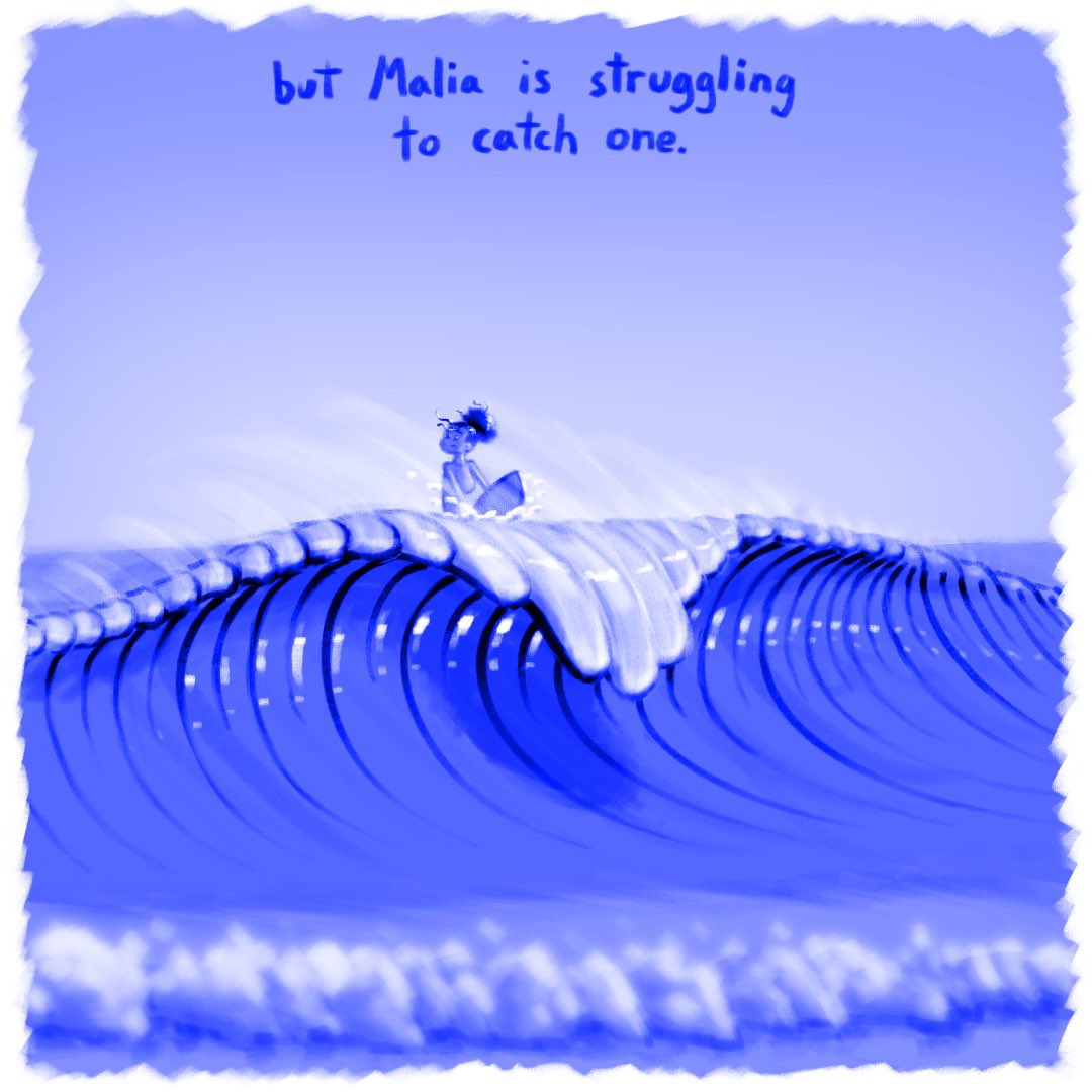 (20/31) blue ink series #waves #surfing #blueink #bluepencil #shortstory #story #comic #book #graphicnovel #webcomic #webtoon #originalcharacter #childrensbook #procreate #art #illustration #ink #drawing #beach #surf #jungle #tropical #anime #manga #cartoon