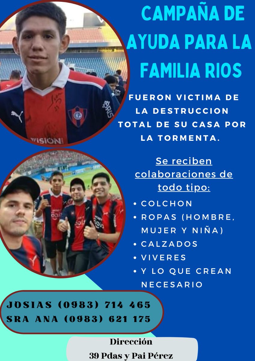 «El que no vive para servir, no sirve para vivir. ( Madre Teresa de Calcuta) 🙏✨
Hoy Josias y su familia nos necesitan! 🙌
<a href="/DaniDuarte95/">Daniel Duarte</a> <a href="/AAzulgranas1912/">Ángeles Azulgranas</a> <a href="/dianaquinob/">Diana Aquino Bareiro</a> <a href="/CerroSocial/">Cerro Social</a> 💪💪