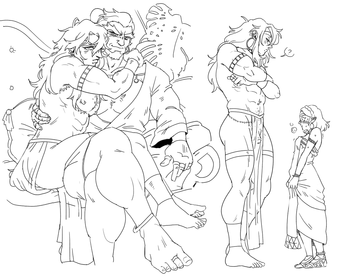 bedtimecreature's tweet photo. FINALLY sketches from my gan/zel/link fic Diplomacy, where link and zelda (both trans men) tf into huge gerudo hunks and they all fuck :) https://t.co/tdFbThu7Am