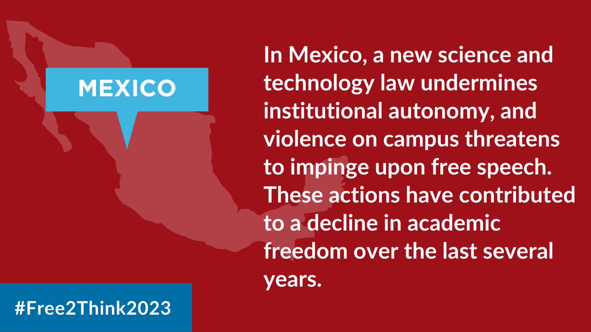 ScholarsAtRisk's tweet photo. #Mexico: the government continues to take legal actions that threaten #AcademicFreedom and #InstitutionalAutonomy and has stigmatized the academic community and cut research funding. Learn more in #Free2Think2023: https://t.co/PcqRQ1AoFc https://t.co/P37AwC2p3q