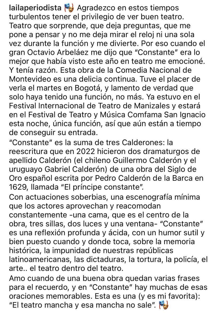laiabu's tweet photo. Mi opinión veloz sobre “Constante”, una obra de teatro fantástica que se presenta esta noche en Medellín. Así que gente allá, todavía están a tiempo de conseguir boletas. 🎭 @octavioarbelaez https://t.co/7Il11NfcCY