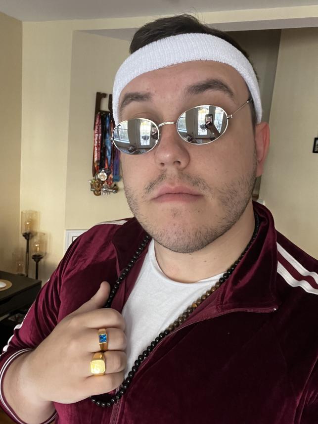 JoshEIngersoll's tweet photo. This is super niche and a couple days late but for Halloween this year I dress up as @gwatsky's alter ego "Tommy Designer" who has been leading the #IntentionGame puzzle for the past 8 months. I think I nailed it! https://t.co/l3VdhSP3Wa