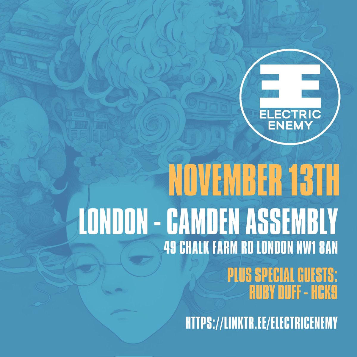 @_HCK9 support @ElectricEnemy_ at @CamdenAssembly alongside @rubyduffmusic on November 13th. Tkts via - dice.fm/artist/electri… #camden #london #rock
