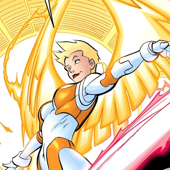 MahFor_'s tweet image. Epiphany - É um clone da Cassie Sandsmark com o DNA do Conner Kent e de um doador desconhecido.
Poderes do DNA - Super força, durabilidade, reflexo e Telecinese
Poder especial - Asas de fogo
Primeira aparição - Superboy #88 ( 2001 )