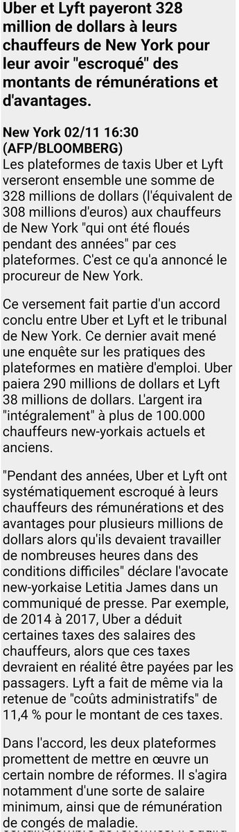 GTLtaxi's tweet photo. Les plateformes Uber et Lyft verseront ensemble $ 328 millions à leurs chauffeurs de taxis de New York "qu'elles ont floués pendant des années", a annoncé le procureur de New York.@phh_Henry @rudivervoort @MDiependaele https://t.co/wlTHrN8KJp