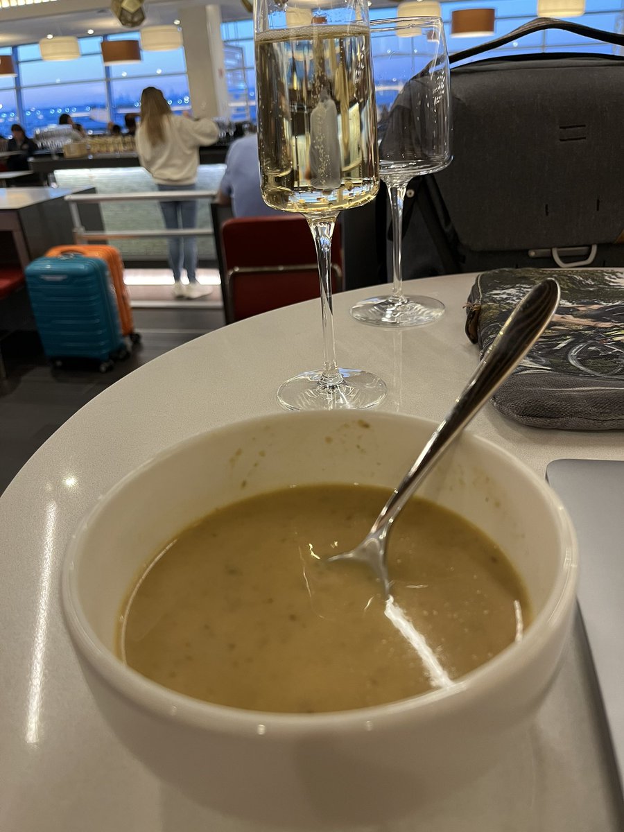 Hey <a href="/AmericanAir/">americanair</a> That's some damn good mushroom soup! Thanks. #jfk #thebridge