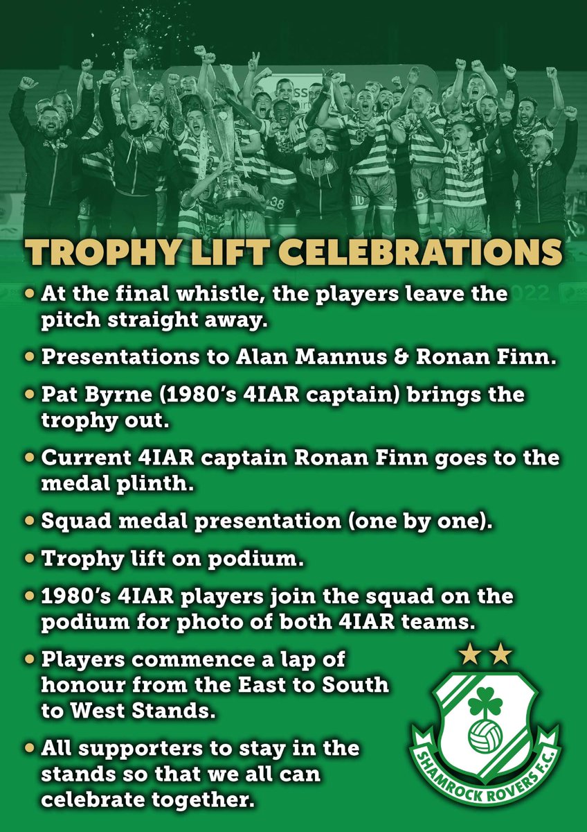 ShamrockRovers's tweet photo. Supporter Information l Trophy Presentation ๐
Important details ahead of tomorrow's trophy presentation in Tallaght ๐
#StayInTheStands https://t.co/3VVlUln483