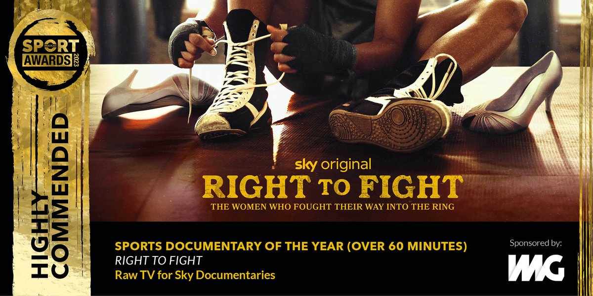 Our second highly commended of the night is for Sports Documentary of the Year (Over 60 Minutes), sponsored by <a href="/IMG/">IMG</a>, and the winner is Right to Fight, <a href="/RawTVLtd/">RAW</a>, for <a href="/SkyUK/">Sky</a> Documentaries. #BSportAwards23