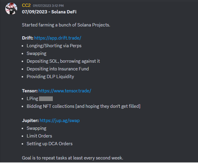 CC2Ventures's tweet photo. The best time to farm $SOL airdrops was 2 months ago; the second best time is now.

Some anons already experienced what non-crowded airdrops truly feel like

→ Tensor Shards, $PYTH, $JUP
all within the last 3 months

And the best part: The liquidity infusion isn't nearly close to being done

Few more names to have on your radar for Solana Airdrop szn: 

• Jito
• MarginFi
• Drift
• Zeta Markets
• Tensor Season #3
• Kamino
• Maybe Meteora, Cega, FluxBeam [latter has unusable liquidity] 

Granted, it's slowly starting to get frothy and crowdy over here in Solana Land, so we diversify just a little bit onto the next basket of slept-on airdrops