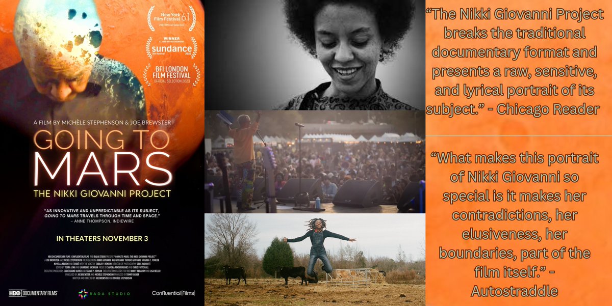 Starting Fri. don't miss GOING TO MARS: THE NIKKI GIOVANNI PROJECT a look at the life of poet, Nikki Giovanni and the revolutionary historical periods through which she lived, from the Civil Rights Movement to Black Lives Matter. 🎟️ laem.ly/3YVLMn0 #laemmle
