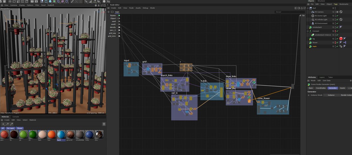 DangoFlying's tweet photo. #nodevember2023 #nodevember 
#cinema4d #C4D #scenenodes 
Day1-2 "gorgeous garden" https://t.co/PvpfoOYxXK