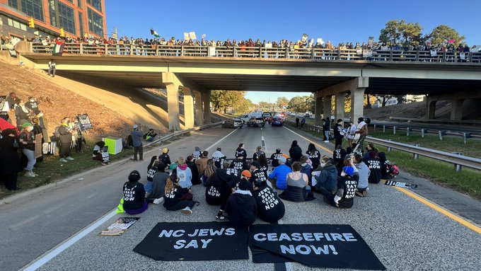 Anti-Israel protesters block Durham Freeway