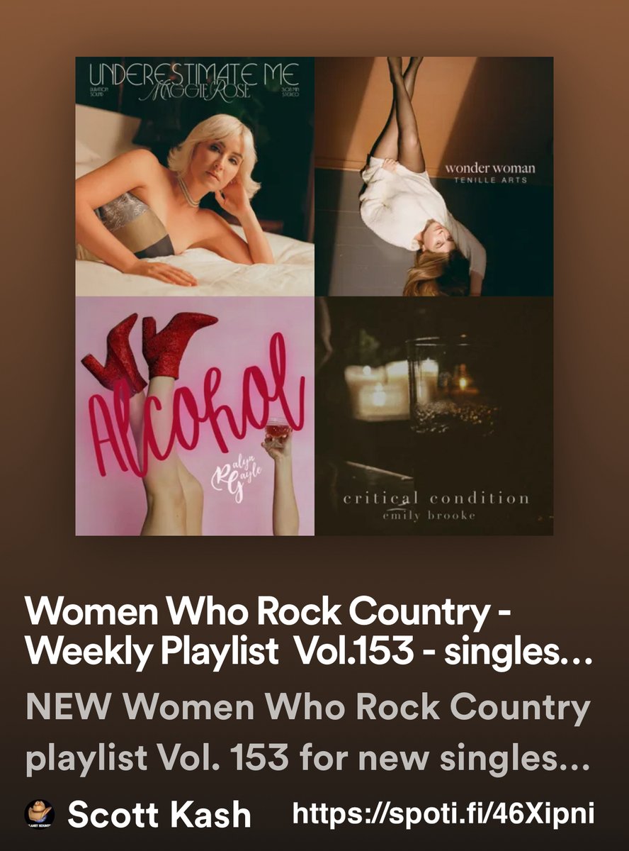 NEW #WomenWhoRockCountry playlist for new releases by @IAmMaggieRose @TenilleArts @_ralyngayle @emilybrooke @CaitlinQuis @_AmandaCross @parkergraye @AvaPaigeMusic +MORE #Spotify spoti.fi/46Xipni #NewMusic2023 #Country @Know_Know44 @rt_tsb @MusicCityMemo
