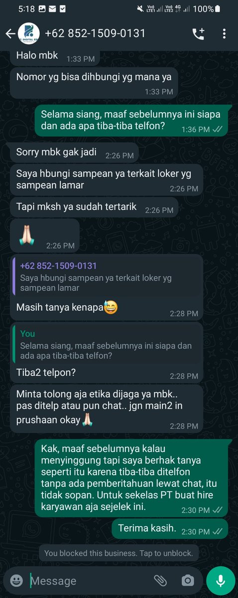 damnedtales's tweet photo. Min @hrdbacot emang sistem rekrut karyawan sekarang gini kah? Tiba-tiba ditelfon tanpa konfirmasi melalui chat atau e-mail terlebih dahulu untuk ketersediaan waktunya malah langsung telfon aja? Habis itu dikasih tau baik-baik malah marah-marah ngatain. https://t.co/wRsdlhpHiy