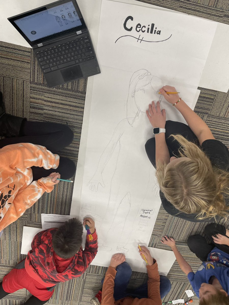 Life-size characters progress today! @J_Huster4 and I were so impressed with the teamwork and collaboration, and these 5ths are character experts. Thank you <a href="/sarahscheerger/">Sarah Scheerger, author and mental health provider</a> for writing such a wonderful book that inspired this project! <a href="/ayerelementary/">Ayer Elementary</a>