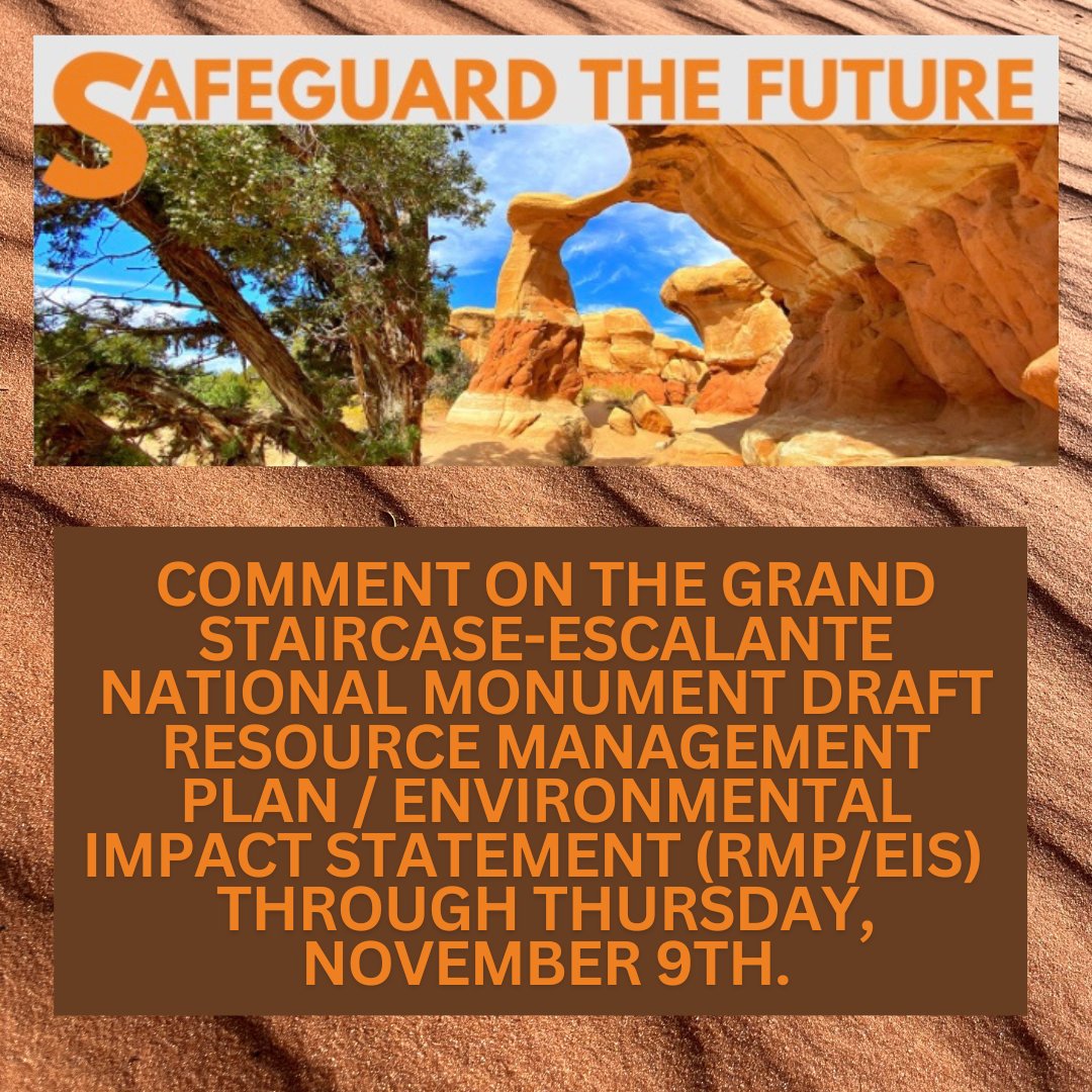 GsePartners's tweet photo. @BLMNational is accepting public comments on the Draft (RMP/EIS) for GSENM through Nov 9. We invite you to join us in commenting to ensure that the final plan will protect vital scientific, cultural, and historic resources throughout the Monument. https://t.co/gShao22PbS https://t.co/a8FXcU7kHY