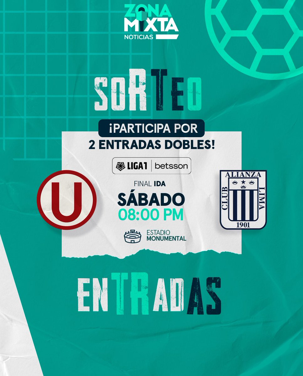 ¡Zona Mixta 𝗧𝗘 𝗟𝗟𝗘𝗩𝗔 𝗔 𝗟𝗔 𝗣𝗥𝗜𝗠𝗘𝗥𝗔 𝗙𝗜𝗡𝗔𝗟 𝗗𝗘 𝗟𝗔 𝗟𝗜𝗚𝗔𝟭! 🤩🏆

Para participar, sigue estos pasos: 

1) Síguenos 
2) Dale RT al Tweet
3) Comenta esta publicación con una foto tuya alentando a Universitario. 

*Solo hinchada local*
¡Suerte! 🎟️