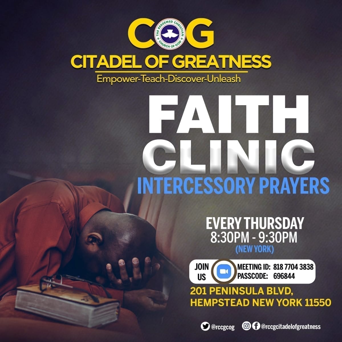 RCCGCOG's tweet photo. Join us for faith clinic tonight.
Jesus Christ await you
God still answers Prayers https://t.co/SYAybgvzz4