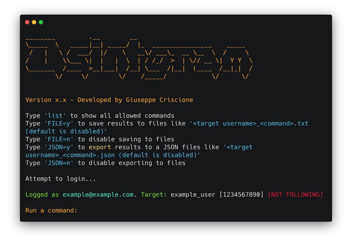 DerechodelaRed's tweet image. ⚙️ Osintgram

Osintgram es la herramienta OSINT de Instagram para recopilar, analizar y realizar inteligencia.

Ofrece un intérprete de comandos interactivo para analizar la cuenta de Instagram de cualquier usuario por su apodo.

github.com/Datalux/Osintg…