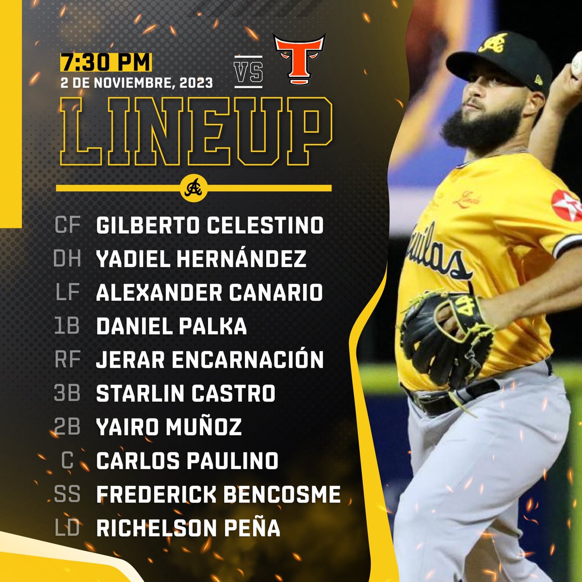 aguilucho_real1's tweet photo. El lineup de las Águilas que muchos querían:

• Carlos Paulino C
• Frederick Bencosme SS

Veremos qué pasa. Ojalá y Bencosme aproveche su oportunidad. https://t.co/26XbwPXPif