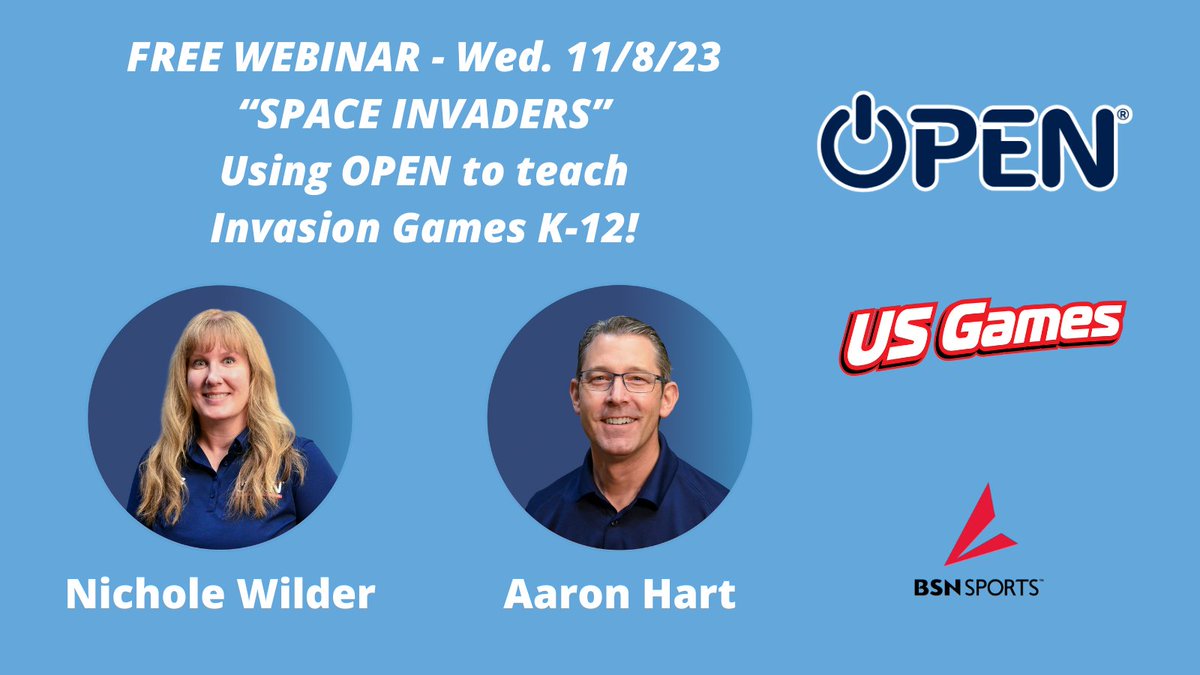 FREE WEBINAR Wednesday, 11/8/23 💯 
"Space Invaders" - using the free OPEN curriculum to teach Invasion Games K-12! Register today! There will be a recording for those unable to attend LIVE! bsnsports.com/ib/space-invad…