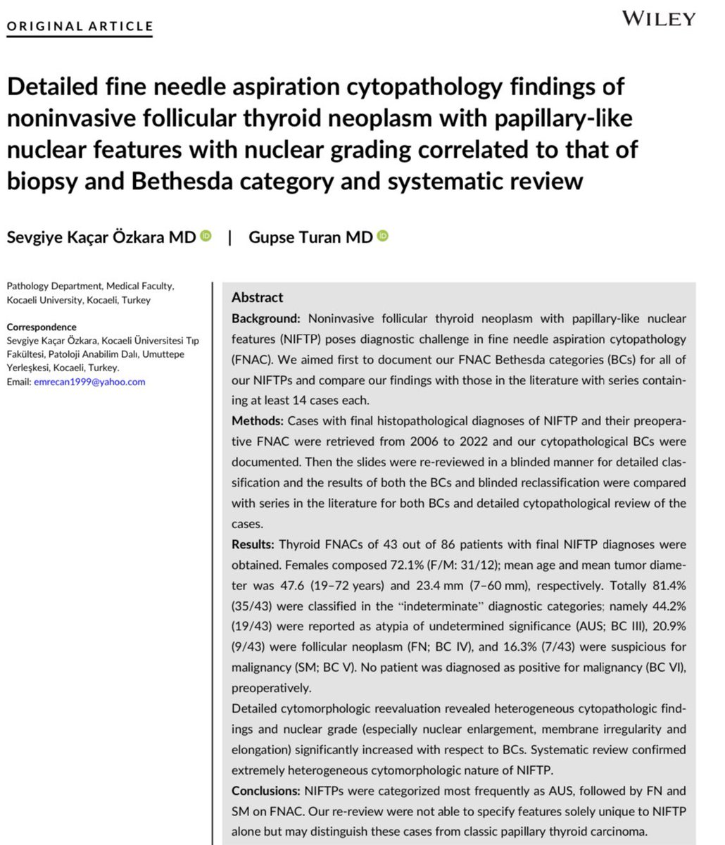 DiagnosticCyto's tweet photo. Read this new article re : “Detailed #FNA #cytopath findings of #NIFTP with nuclear grading correlated to that of biopsy and Bethesda category and systematic review” https://t.co/JQsayXx2Xj cc: @aakasharmand @IACytology @USFNA_SPAIN @britishcytology @PapSociety @PoonamVohra3 https://t.co/Lwwhy0WvwJ