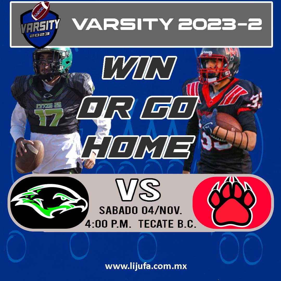 📷WIN OR GO HOME!
📷VARSITY 2023-2
<a href="/PPS/">Paulding Paranormal</a> Sports
En la ZONA FINAL
#futbolamericanobc #Varsity #LIJUFA #AlfaBC #futbolamericanobajacalifornia #futbolamericano #varsity #football