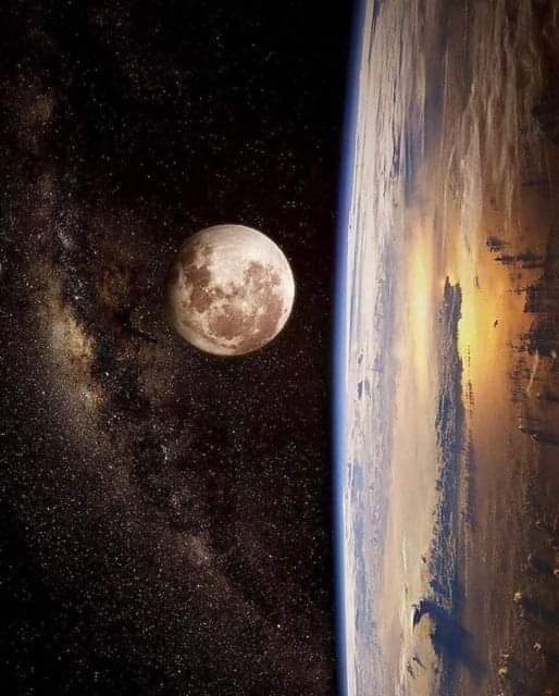 The Moon , Earth and the milkyway in one incredible photo.