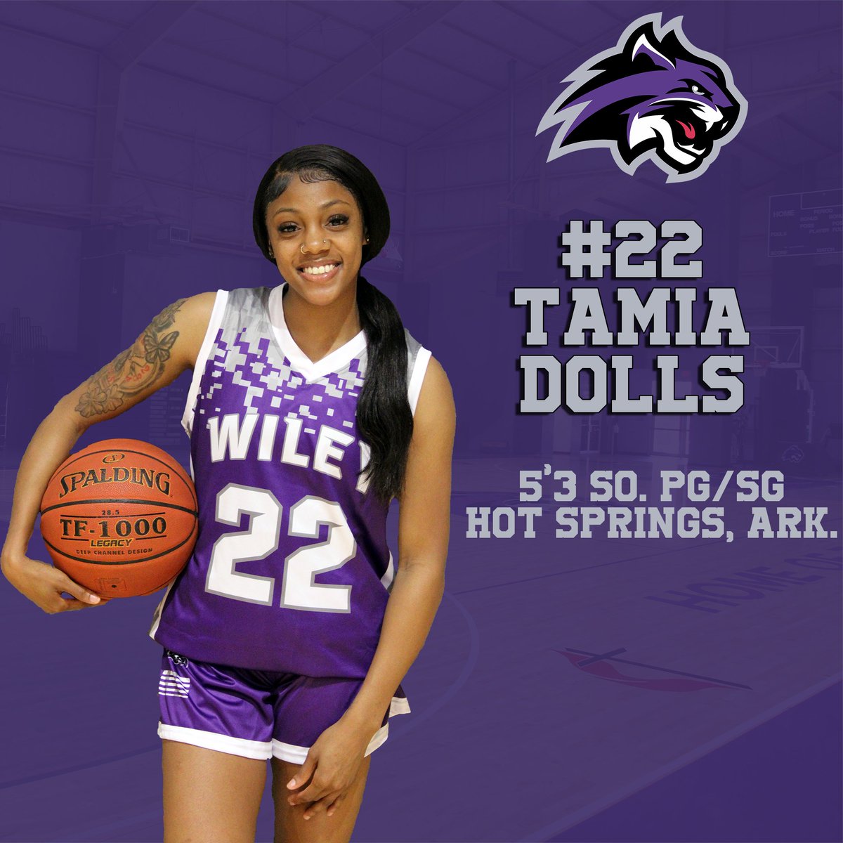 WileyAthletics's tweet photo. #GettoknowyourLadyWildcats. Tamia Dolls had five double-digit scoring games last season with four in the last 10 games. #FeartheClaws #LevelUp #ProgressoverProgression https://t.co/YXIoZiLo3r