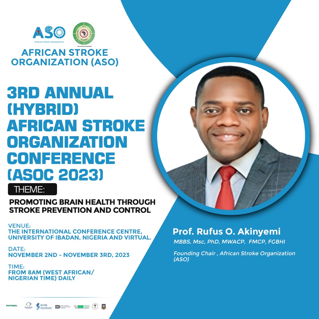 AfricanStroke's tweet photo. #ASOC23. 
Conference LEADERSHIP 
✔️Prof. Mayowa O. Owolabi
✔️Prof. Rufus O. Akinhemi
✔️ Dr. Mehari Gebreyohanns
Register here for 3 Nov https://t.co/nfYmM95jYd
For ASO membership contact: africanstrokeorg@gmail.com
@AfricanStroke @MehariG_MD @NIH @WHO @WHOAFRO https://t.co/cKXfFNHRGR