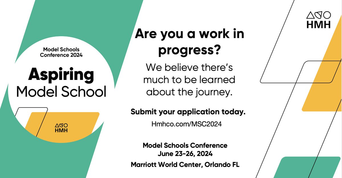 Are you on your way to becoming a Model School? You may be a work in progress! If so, we want to hear from you. Apply to be part of #MSC2024 as an Aspiring Model School. Share what’s working along with aspirations for the future! @ModelSchoolsHMH #MSC2024