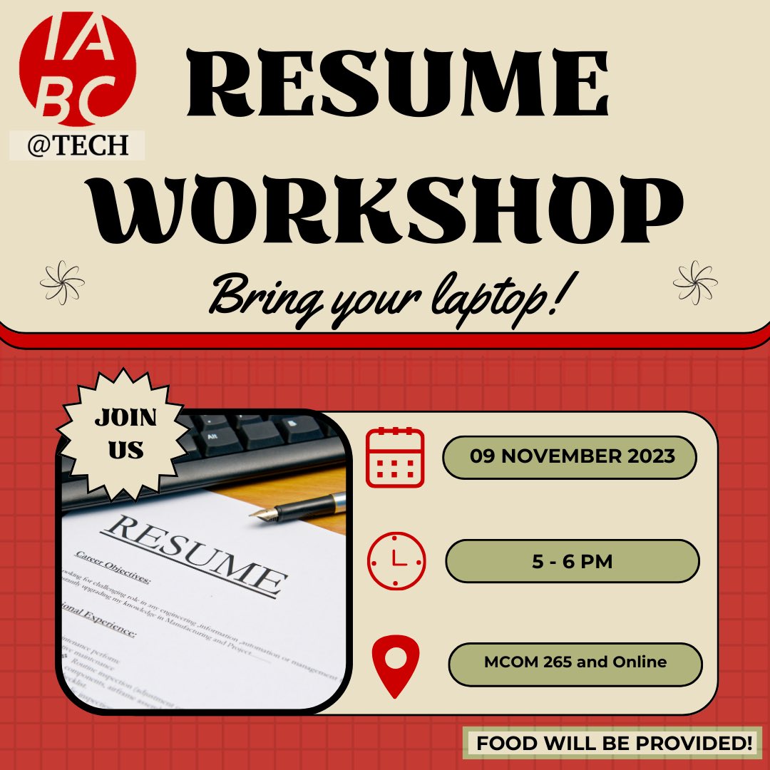 IabcTtu's tweet photo. 🚀 Join our Resume Building Workshop on Nov 9th at 5 p.m. Learn to craft standout resumes in seconds! 💼✨ RSVP now! #ResumeWorkshop #CareerBoost #StandOutResumes #ProfessionalDevelopment #TTU https://t.co/Ym28KggmKz
