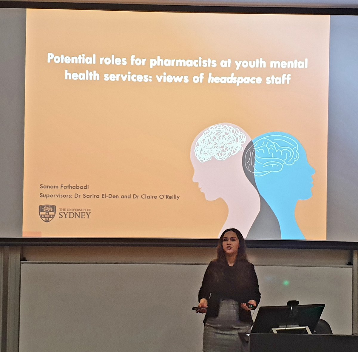 Andrew McLachlan (@andmacusyd) on Twitter photo Great pharmacy honours talk from the talented Sanam Fath Abadi on the pharmacists role supporting young people with mental health problems.
Collaboration with <a href="/headspace_aus/">headspace</a>
Support from <a href="/ChewyScholar/">Andrew Tu Scholarship in Pharmacy</a> and a brilliant research team <a href="/SariraEl_Den/">Dr Sarira El-Den</a> <a href="/oreilly_claire/">Claire O'Reilly</a> <a href="/jackccollins/">Jack Collins</a> Great pharmacy honours talk from the talented Sanam Fath Abadi on the pharmacists role supporting young people with mental health problems.
Collaboration with <a href="/headspace_aus/">headspace</a>
Support from <a href="/ChewyScholar/">Andrew Tu Scholarship in Pharmacy</a> and a brilliant research team <a href="/SariraEl_Den/">Dr Sarira El-Den</a> <a href="/oreilly_claire/">Claire O'Reilly</a> <a href="/jackccollins/">Jack Collins</a>