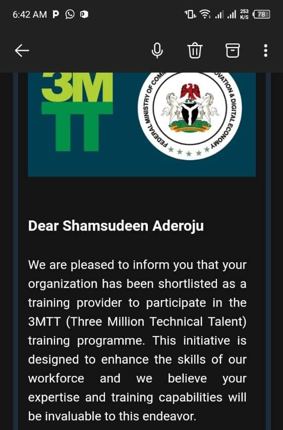 Excited to announce that @TIIDELab has been shortlisted as a training provider for the 3 Million Technical Talents initiative by the @FMoCDENigeria We are dedicated to leveraging this opportunity to foster cutting-edge tech skills and empower a new wave of digital innovators!