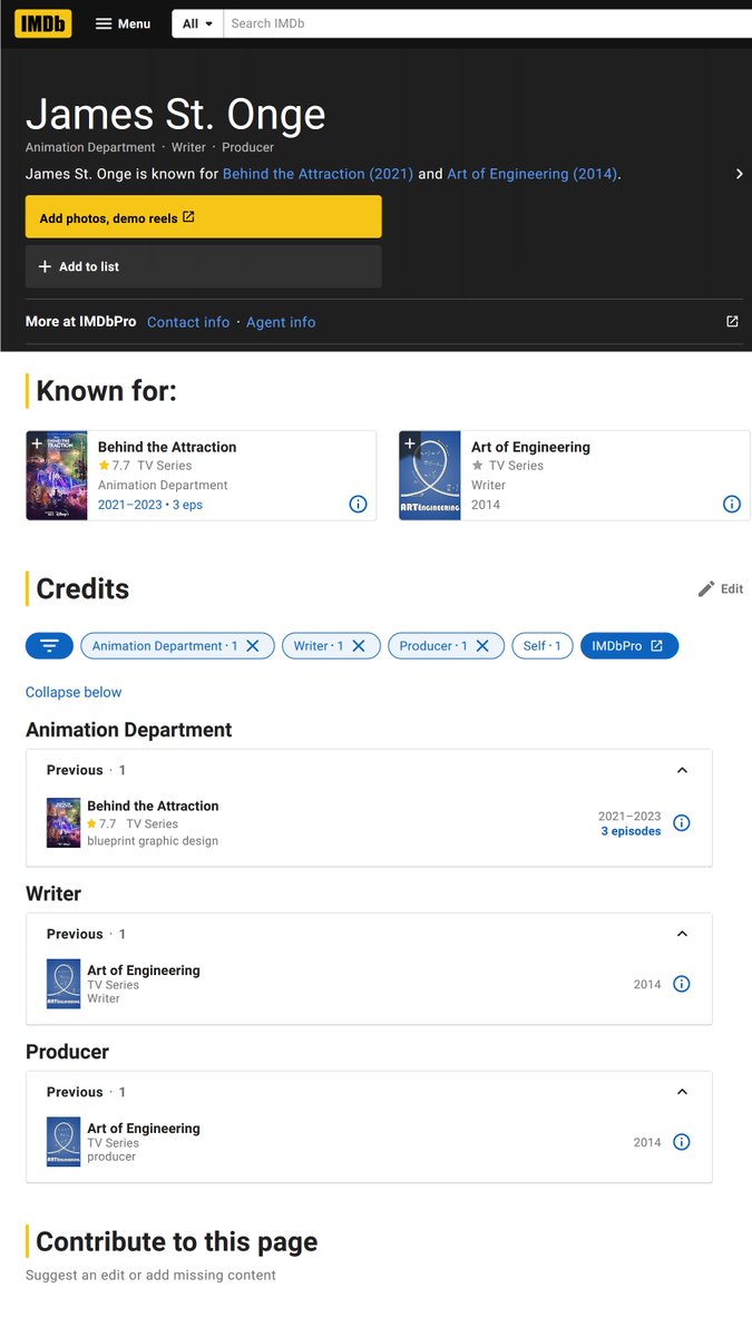 aoEngineering's tweet photo. Also, shoutout to whoever created my IMDb page! Very cool to have a few credits over there 😅 https://t.co/L7ZeePrDNh