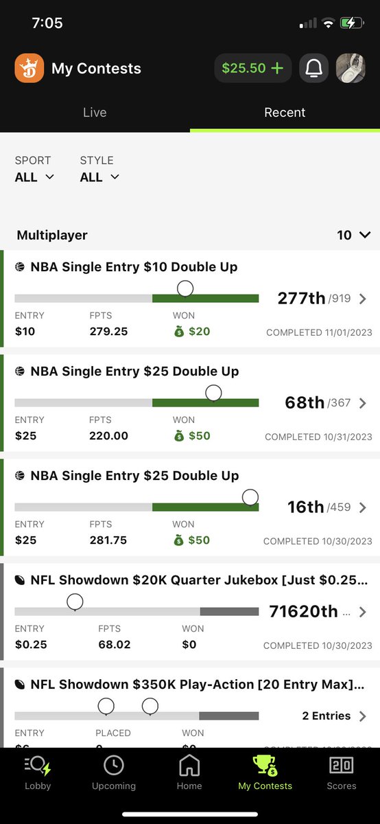 I want the lottery every weekend. Tournaments. Mistake in dfs. I have played @Bobby_Hare s lineups three night in row in cash. 4 counting tonight. Cash cow. Lesson learned. @RunPureSports @BigT44DFS