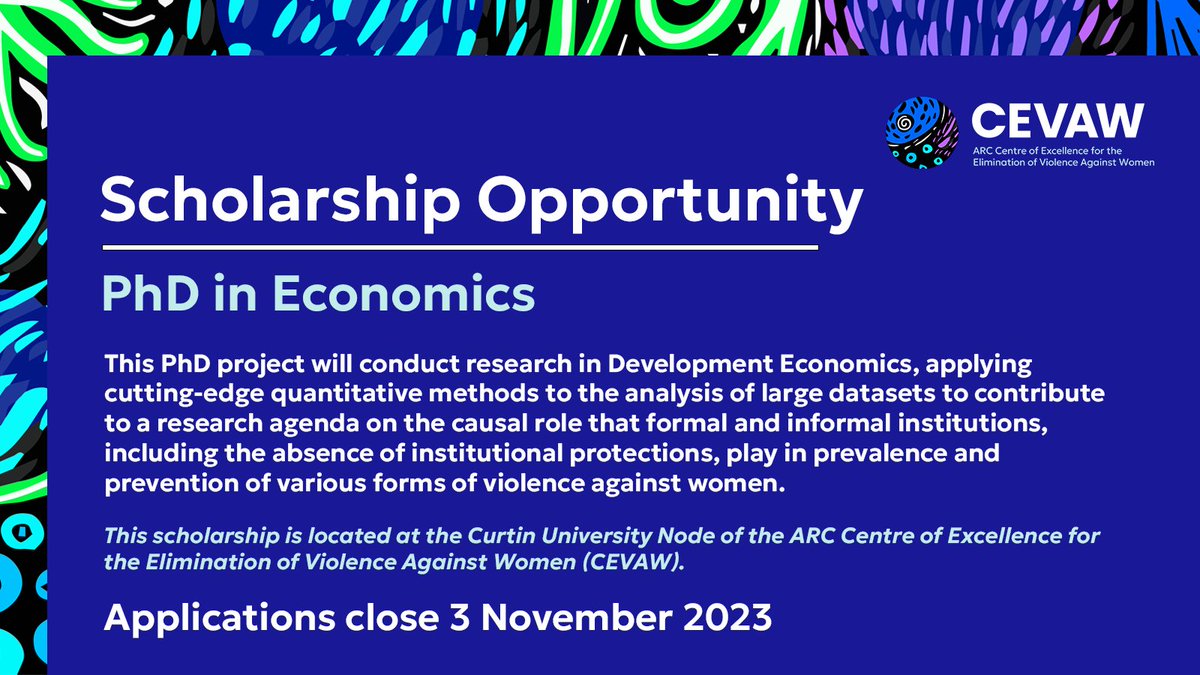 📢Closing TODAY!
Led by A/Prof Astghik Mavisakalyan, this #PhDScholarship in #Economics will contribute to research on the impact of institutions in prevalence & prevention of #VAW. Aboriginal & Torres Strait Islander people are strongly encourage to apply scholarships.curtin.edu.au/Scholarship/?i…