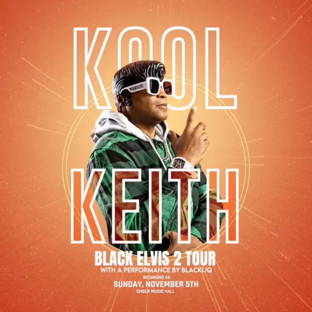 BlackLiq (@blackliq) on Twitter photo It’s always been a dream of mine to share a stage with <a href="/UltraMan7000/">Kool Keith</a> This Sunday 11/5 at <a href="/EmberMusicHall/">Ember Music Hall🔥</a> it’s finally happening!
Word is <a href="/RapRva/">@RvaRapElite</a> has something special lined up along with sets by @blainecooz and <a href="/BravoofVA/">Bravo</a> who I’ll warn you now are both ill MCs!! It’s always been a dream of mine to share a stage with <a href="/UltraMan7000/">Kool Keith</a> This Sunday 11/5 at <a href="/EmberMusicHall/">Ember Music Hall🔥</a> it’s finally happening!
Word is <a href="/RapRva/">@RvaRapElite</a> has something special lined up along with sets by @blainecooz and <a href="/BravoofVA/">Bravo</a> who I’ll warn you now are both ill MCs!!