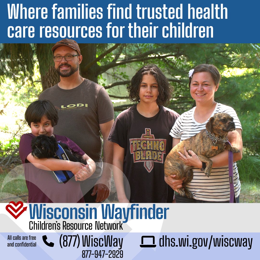 DHSWI's tweet photo. When families receive a diagnosis of a special health care condition or suspect a delay in their child’s development, it can feel overwhelming. The #WisconsinWayfinder: Children’s Resource Network can help. Call 877-Wiscway (877-947-2929) or log on: https://t.co/yeI3Pcfvl8 https://t.co/tdkF1573M0