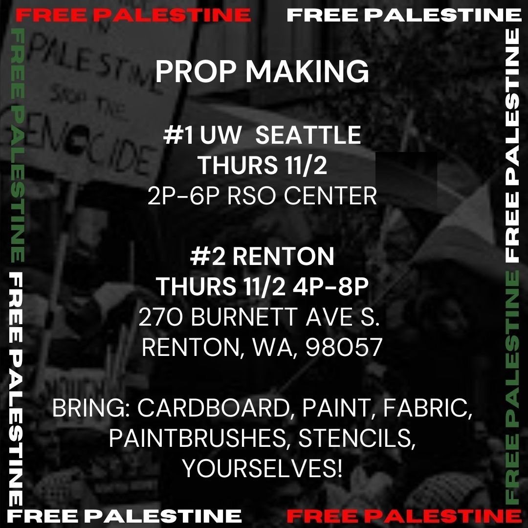 Join us this Saturday (11/4) at Heritage Park here in Olympia at noon for a march to demand a free Palestine!

We march to demand immediate end to Israel’s campaign of genocide and an end to all US aid to their apartheid regime. Our state must cut all ties with Israel now!